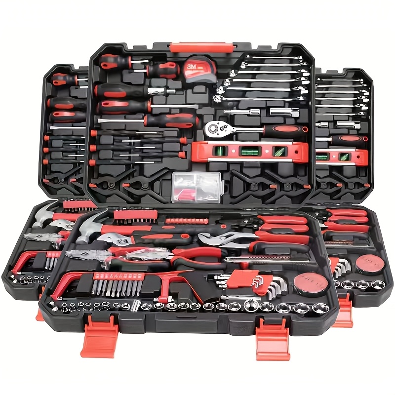 239/439件套机械工具套装，家用工具箱，带3抽重型金属工具箱，便携式
