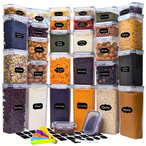 16 30 42pcs airtight food storage containers set bpa free polypropylene rectangle kitchen organizer for cereal flour sugar labels microwave safe closure ideal for pantry cabinet organization