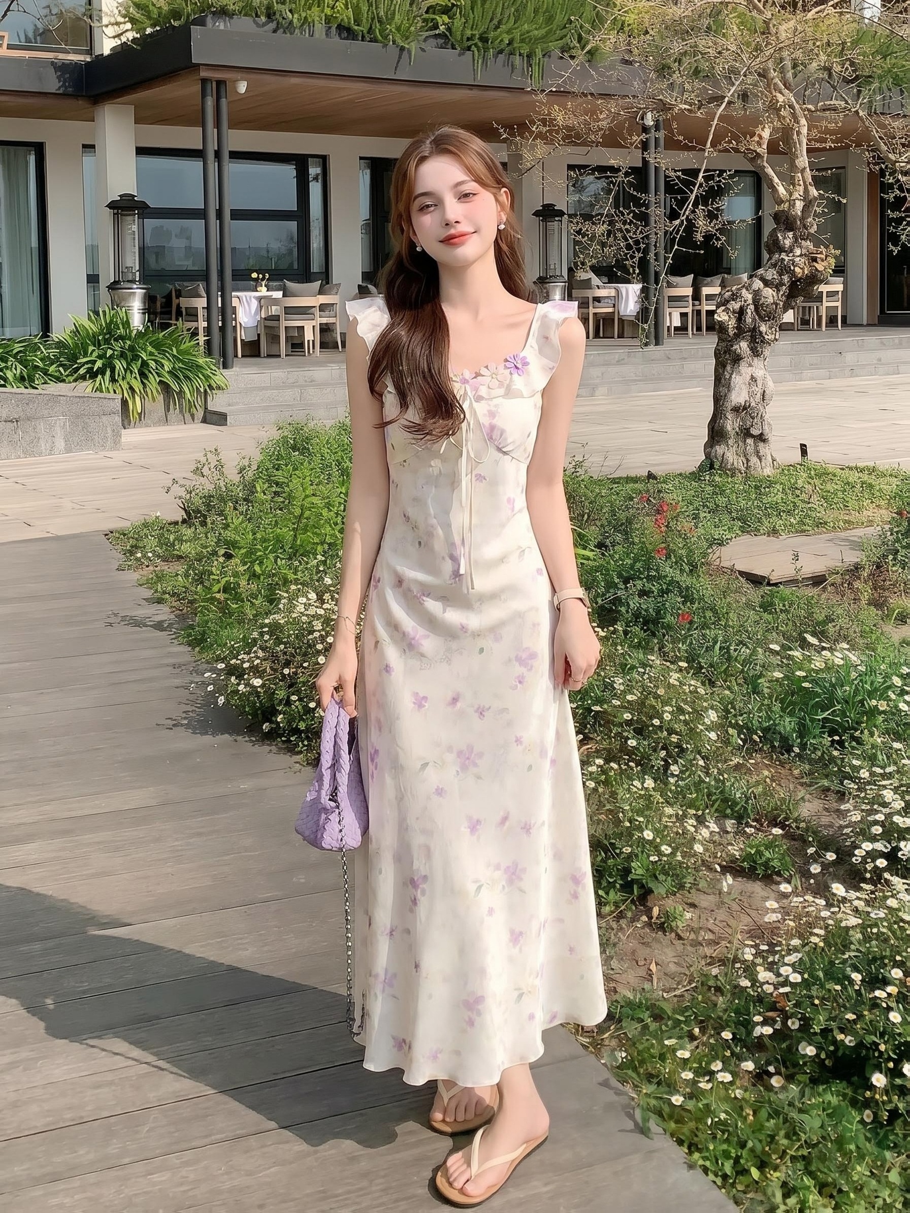 chiffon korean floral dress womens style purple Knee Length,Short Mini Burgundy Color:Peony Swing Dress WOMEN FLORAL DESIGN DRESS