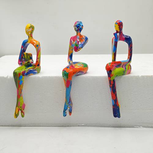 3 pezzi, statua astratta in resina color graffiti, ornamenti in resina, decorazioni per , decorazioni per la casa, decorazioni per scene, decorazioni per la scrivania, decorazione per del portico, decorazione per scaffali di armadietti da vino per ufficio
