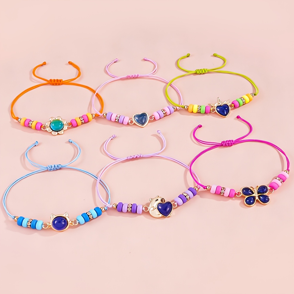 6pc Color Changing Pull String Bracelet Set for Girls