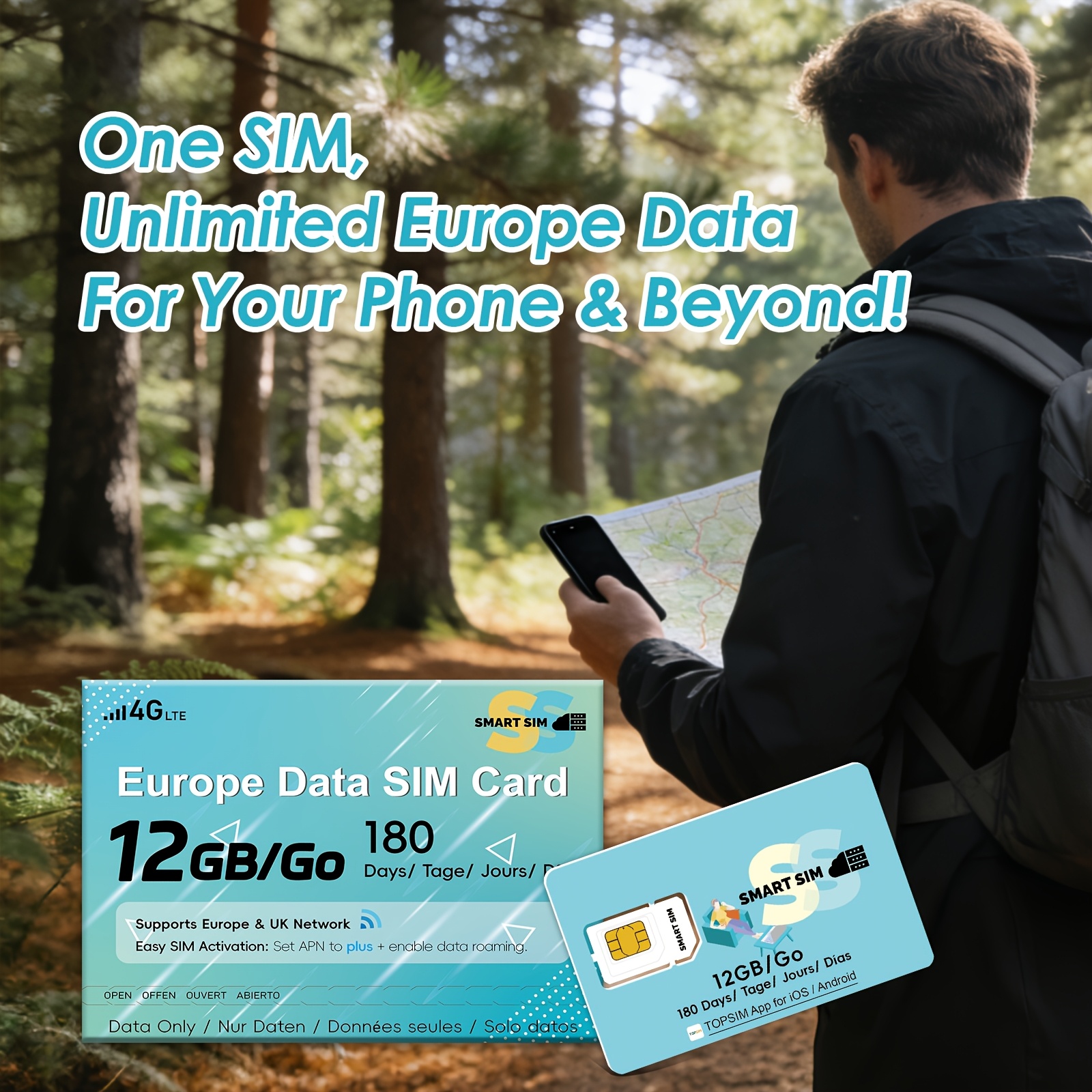 12gb 180days | Europe Universal Data Sim Card, Compatible With A Of Unlocked 4g Devices