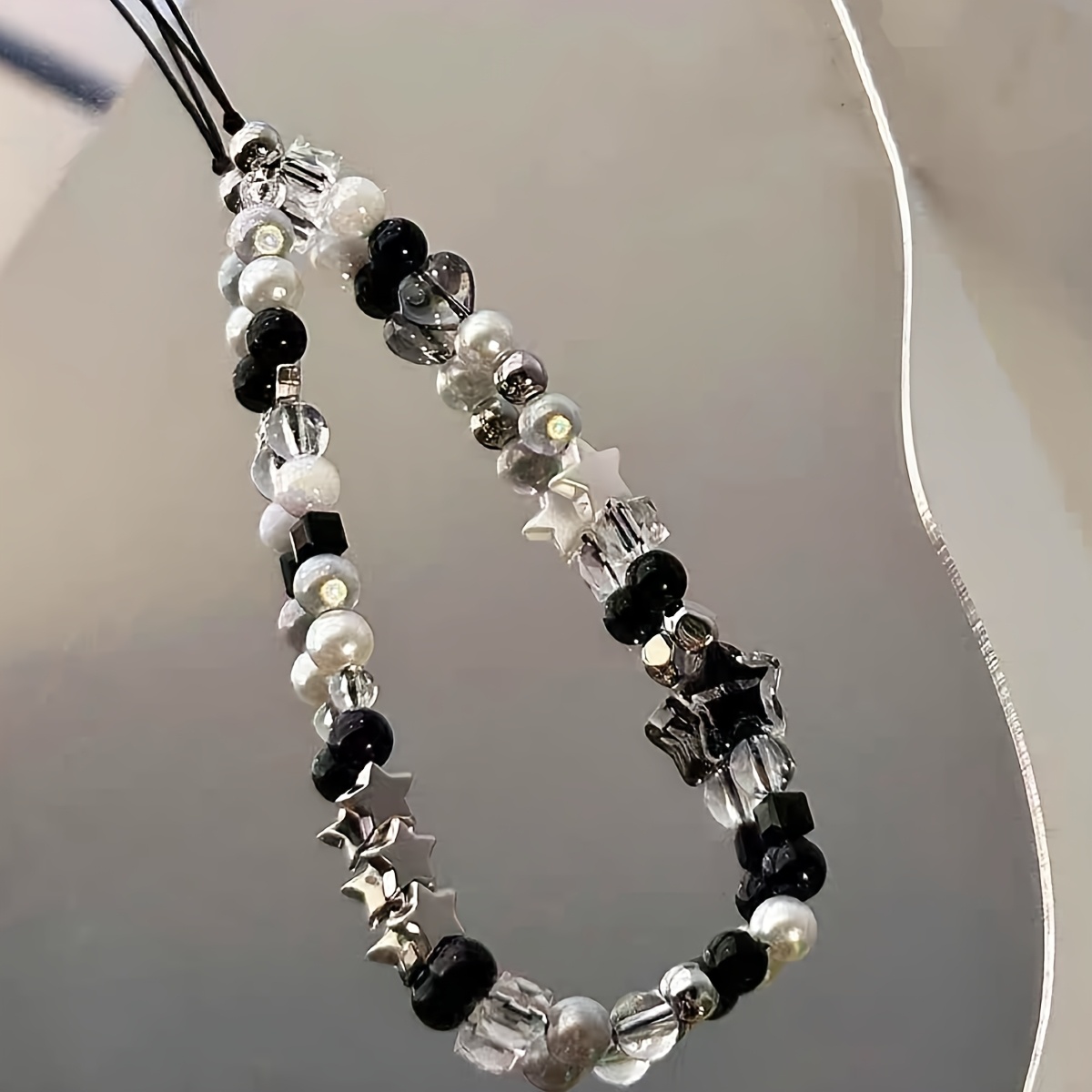 1 Cool Black Phone Lanyard, Beaded Ccd Camera Anti-loss Strap, Mobile Case Accessory With Backpack Keychain Pendant