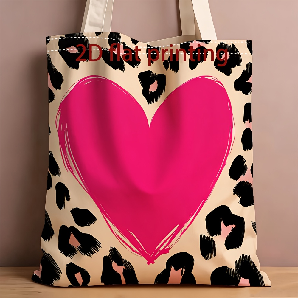 E-shop 1 Stück Unisex Handtasche/Tasche - 2D Flacher Leopardenmuster-Druck mit Rosa - Trendiger Romantischer Stil Aufbewahrung, Valentinstag