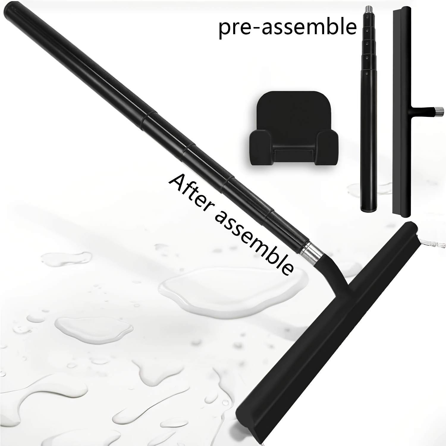 E-shop Verstellbare Teleskopstange Silikon-Dusche-Squeegee, ein Waschset, das für die Reinigung von hohen und niedrigen Fenstern konzipiert wurde,