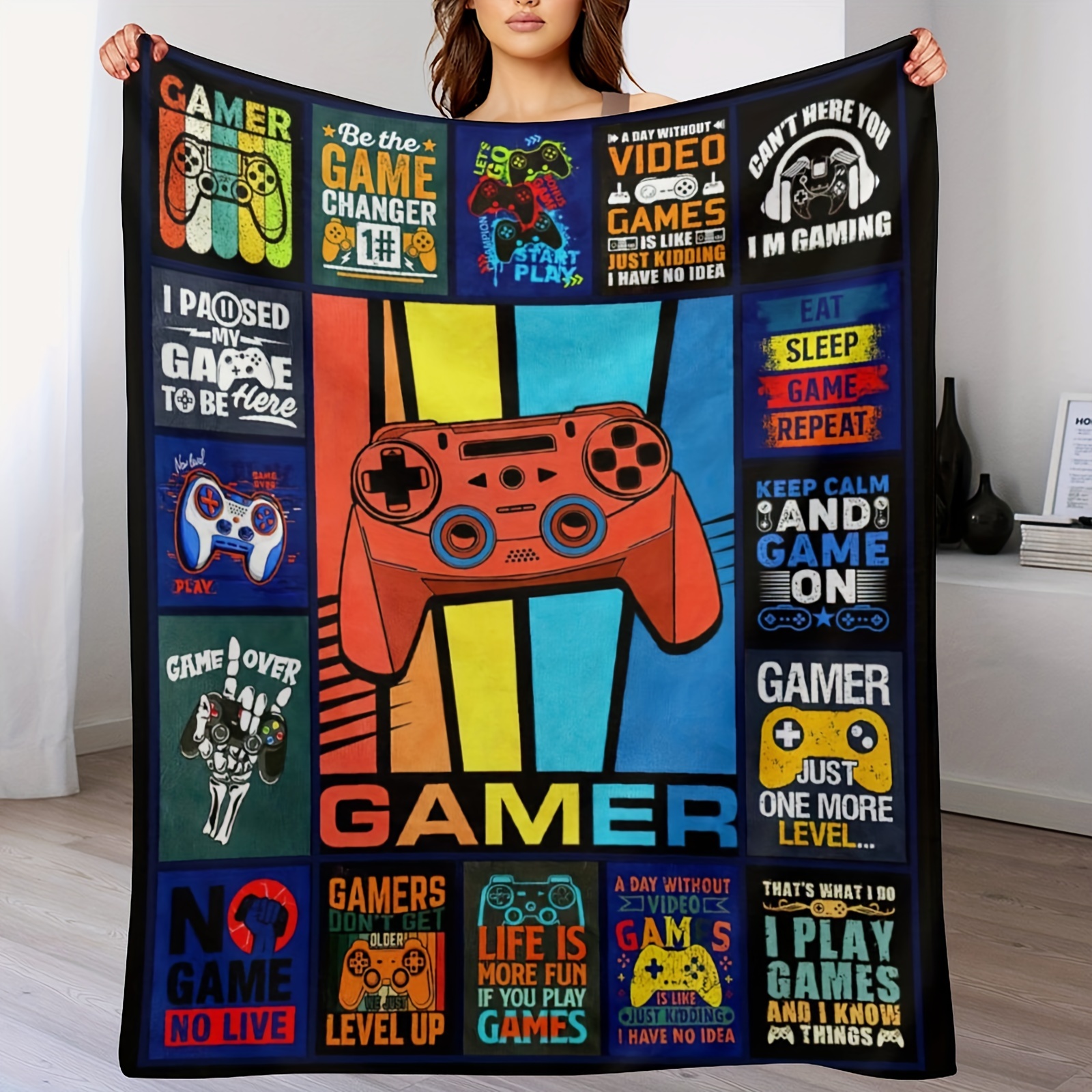 

Gamer Throw Blanket, Gaming Controller Fleece Boys Blanket Game Gifts For Teens Boys Men, Wrinkle-resistant Blankets Birthday Gifts