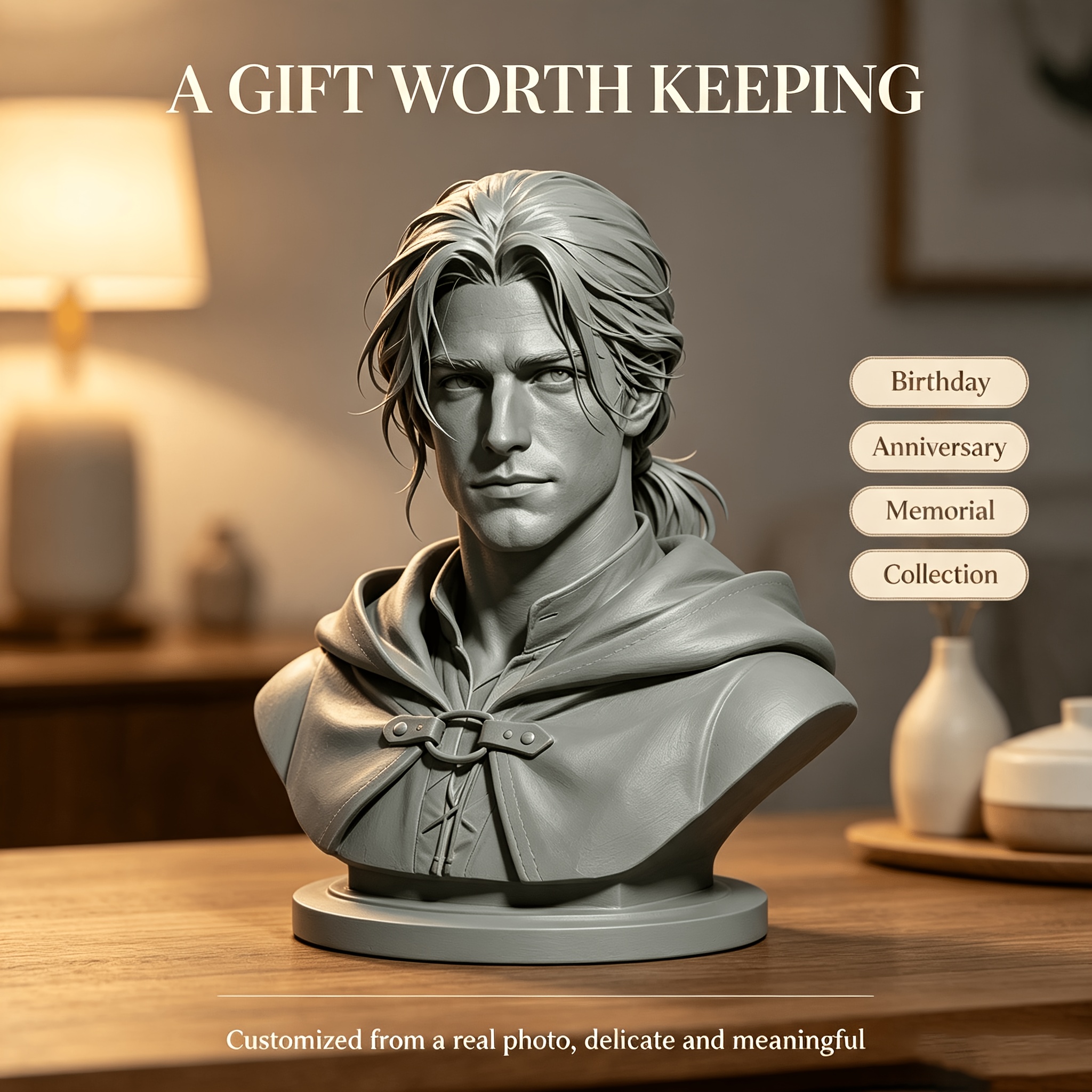 Custom Personalized Single Portrait Bust Sculpture