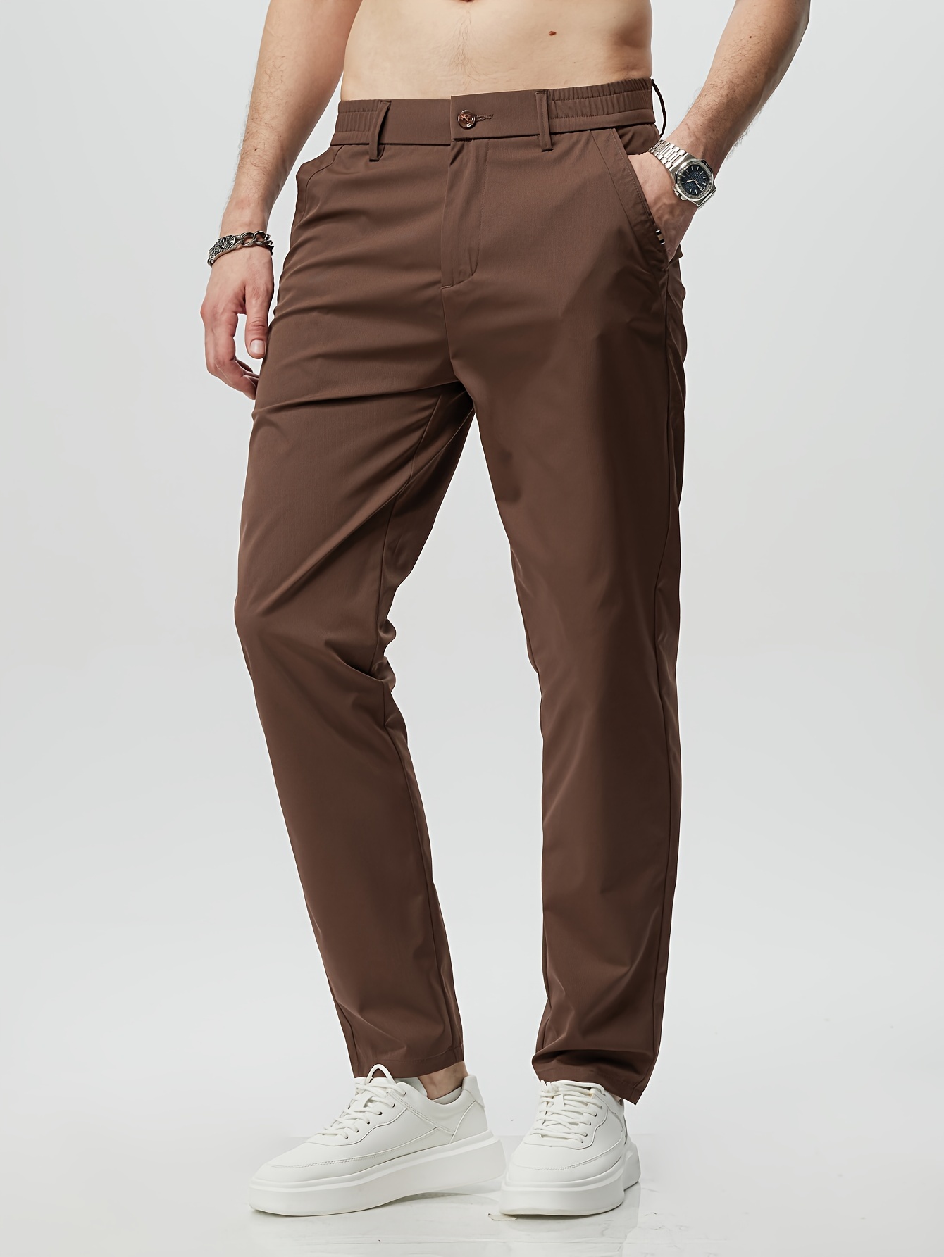 Men's Casual Tapered Trousers Solid Casual Long Cropped - Temu Canada
