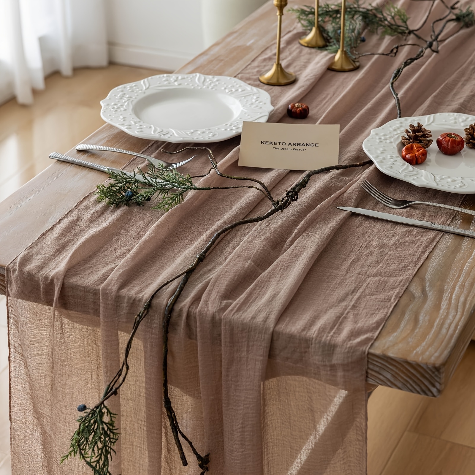 Coffee-colored Chiffon Table Runner, Sheer Cloth Tablecloth 120 Inches (. 3 Meters) Wedding Baby Shower Bride Gift Meeting Birthday Party Transparent Bohemian Table Runner Decor