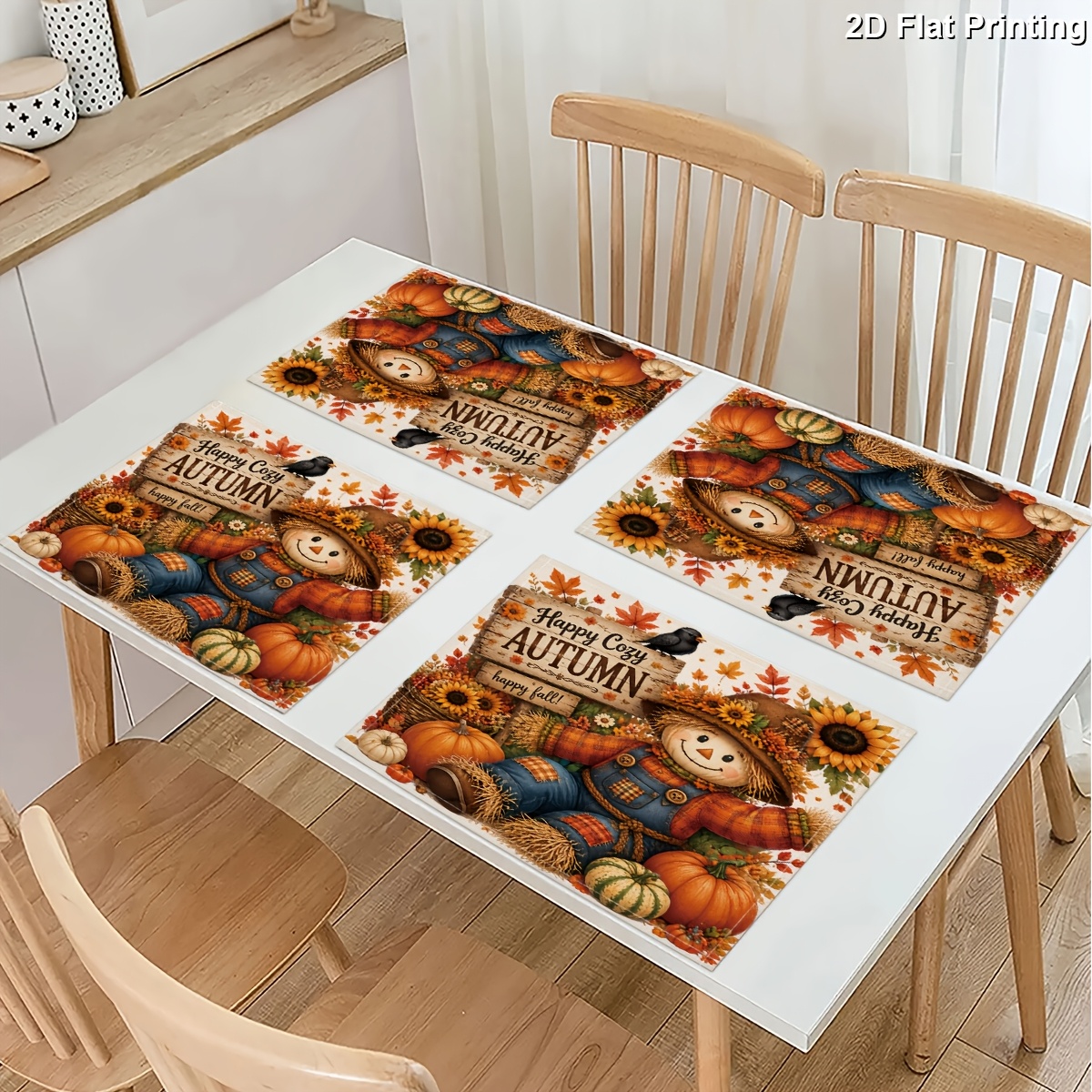 TEMU 2d Flat 4pcs Autumn Placemats With Rustic Fall Decor For Dining Table And Kitchen Counter