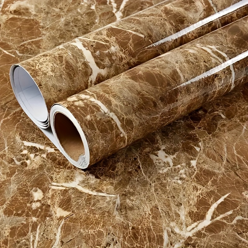 

Brown Marble Vinyl Wallpaper Roll - 1 Roll, Self-adhesive Peel And Stick, Removable Pvc Wall Covering, Washable For Kitchen Bedroom Living Room Counters Furniture Decor, Brick And Wood Style