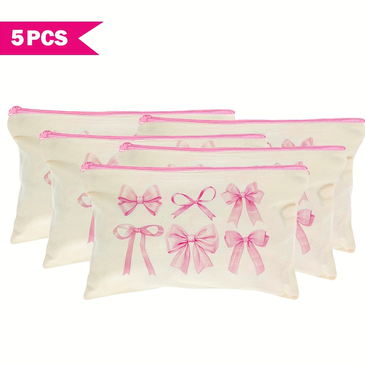TEMU 1/5/10pcs Cute Sweet Bow Zipper Bag Storage Bag Set, Popular Style Y2k Style Hair Additions Jewelry Additions Storage Bag, Travel Makeup Set