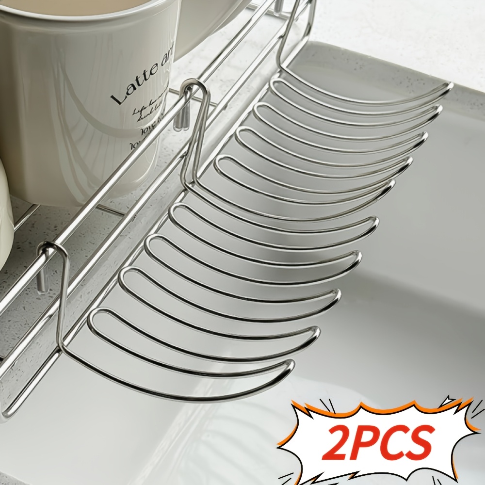 TEMU 2pcs Set Of Stainless Steel Kitchen Draining Racks, Multifunctional Storage Mesh Basket For Sink Edge, Utensil And Knife Storage Rack, No-drill