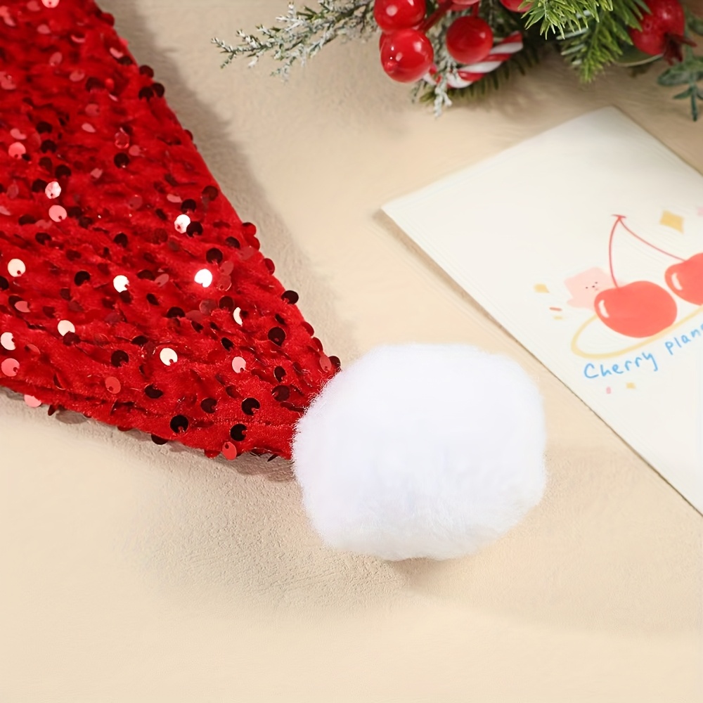 Extra Grote Volwassen Kerstfeestmuts - Glitterende Rode &/of Witte Pluche Kerstman, Dikke Feesthoofddeksel voor Feestdagenfoto's, Cadeaus, Evenementen - Elegante Feestelijke Decoratie, Kerstfeestdecoraties, Bohemian Stijl, Sprankelend
