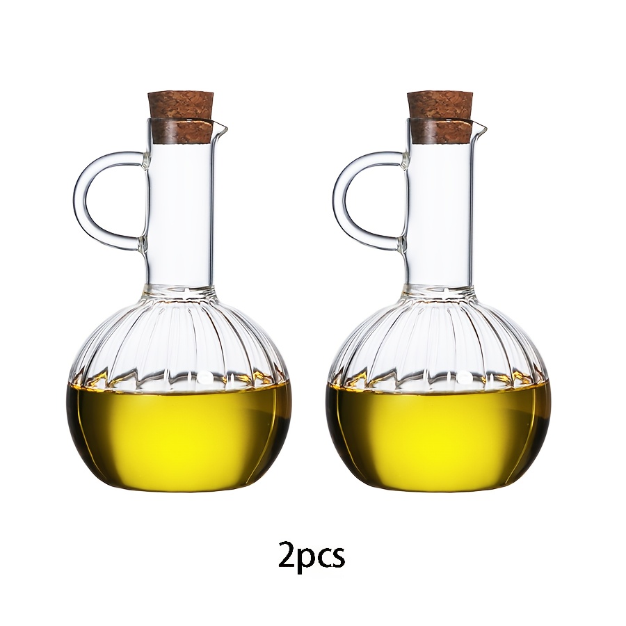 E-shop 1/2-teiliges Kork-Glas-Öl- Essig-Ölkännchen-Set, Glas-Olivenölspenderflasche, Öl- Essigflaschen mit Ausgießer, Dekanter, geeignet für Küche,
