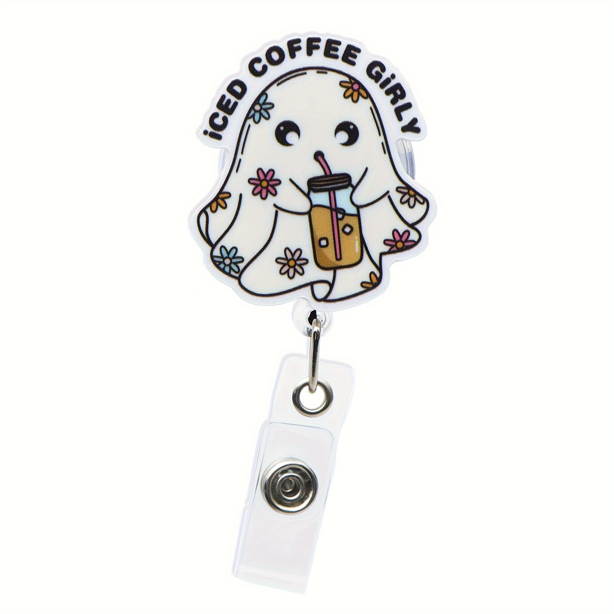 

1pc Abs Material Iced Coffee Girl Retractable Nurse Badge Holder Reel - Nursing Id Card Clip Holder With Strong Retractable Cord