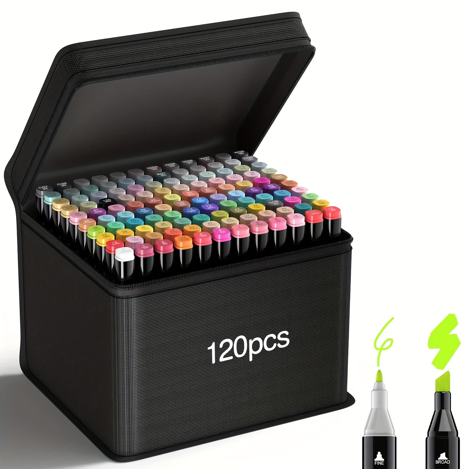 

Markers, 120 Dual Tip Permanent Art Markers For Coloring, Illustrations, And Sketching, Includes Case For , , Based Ink Ideal For Book Painting And Card Making