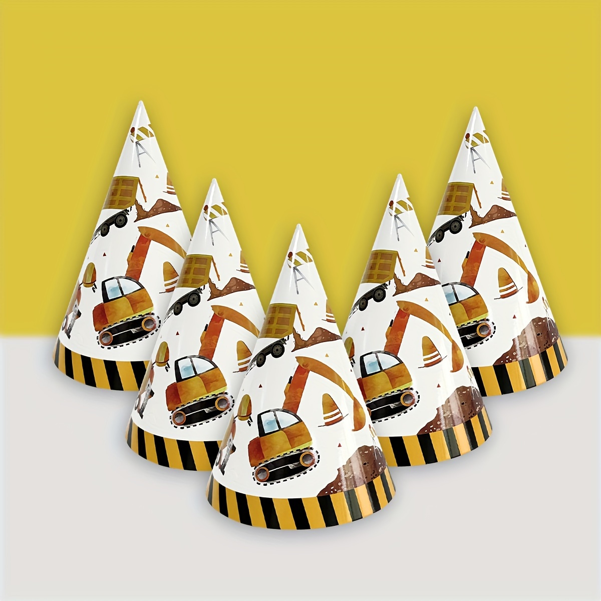 

6pcs, Birthday Party Cone Hat, Yellow Engineering Party Hat Set, 6 Cute Engineering Car Cone Birthday Paper Hats For Adults Birthday, Shower, Party, Christmas, , Birthday Party Hats