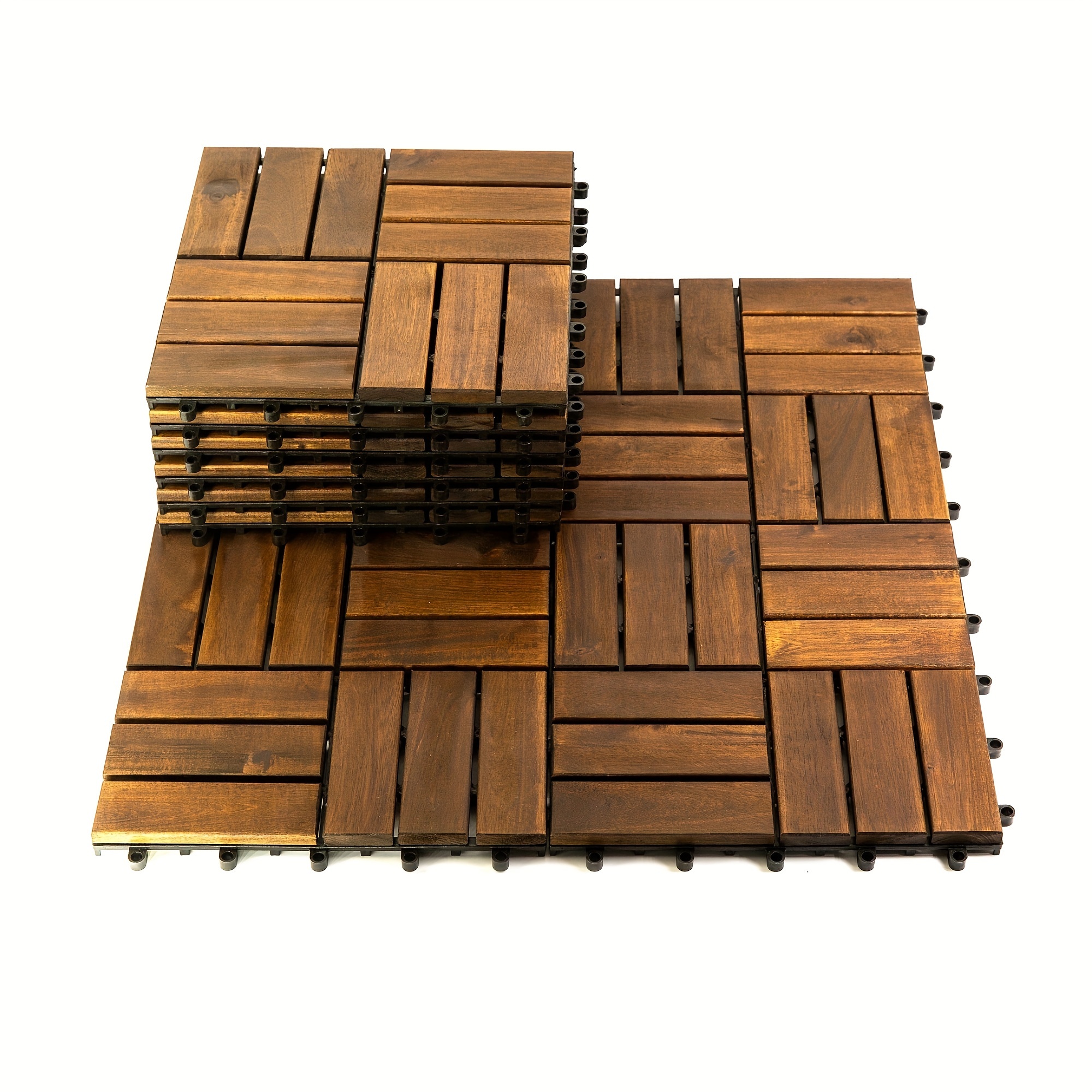 

10pc Acacia Wood Deck Tiles, Interlocking Floor Tiles, Deck Tiles Interlocking Outdoor All Weather, Deck Tiles For Both Indoor & Outdoor, Dark Coffee