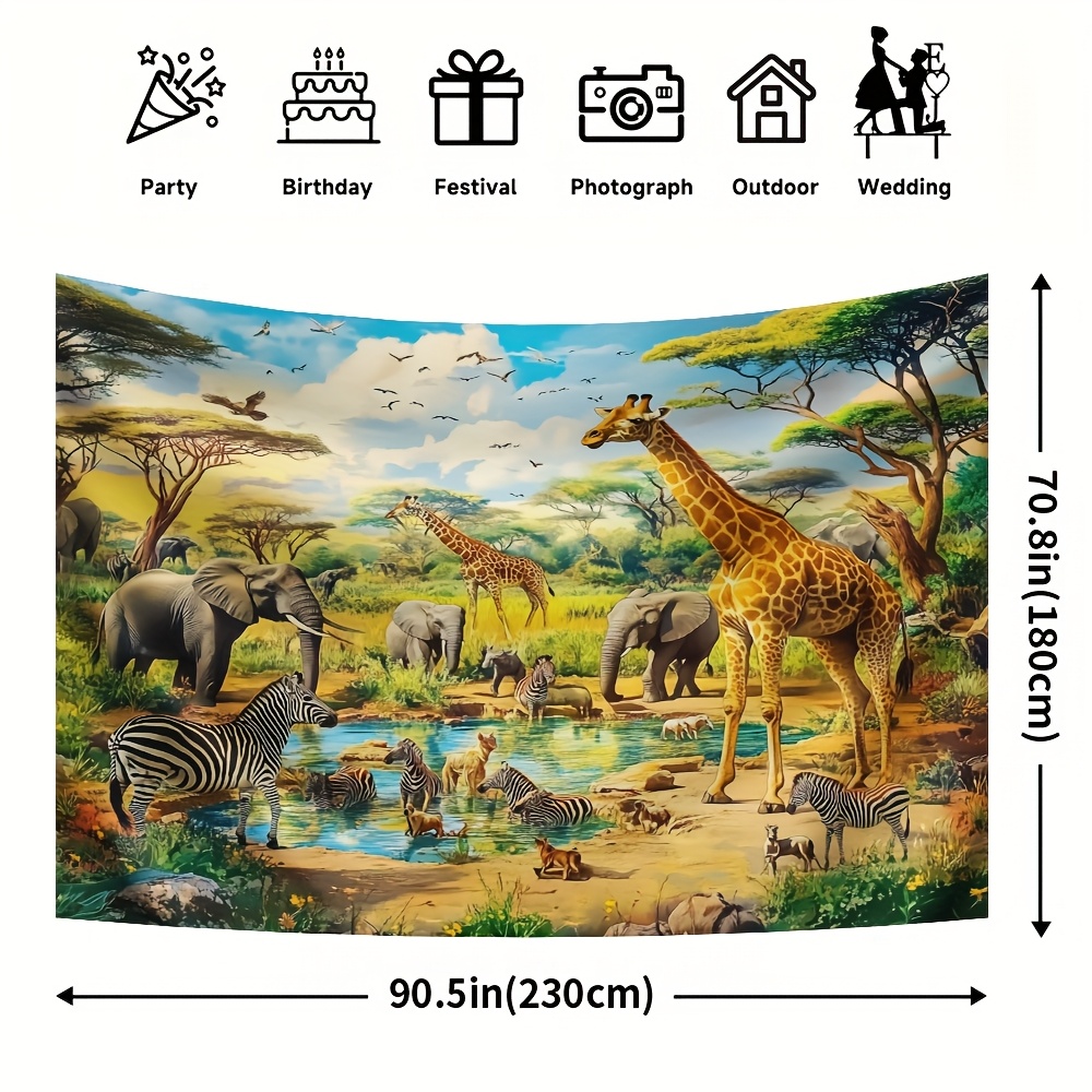 TEMU 1pc, Tropical Desert African Forest Scenic Banner Animal Theme Polyester Fabric, No Power Needed, Easy To Hang Ideal For Parties, Photo Shoots,