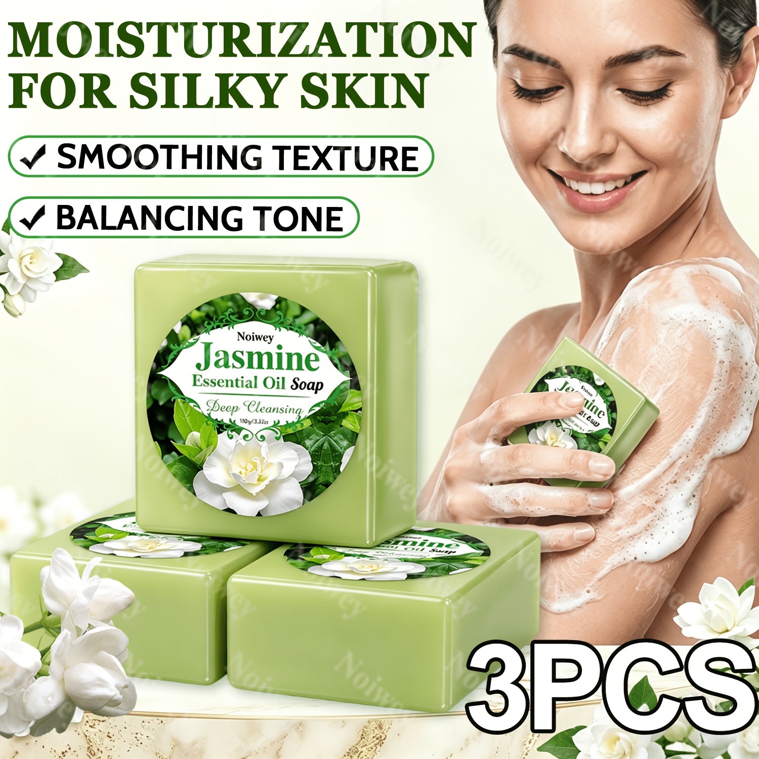 3pcs Jasmine Essential Oil Soaps for Moisturizing Cleansing