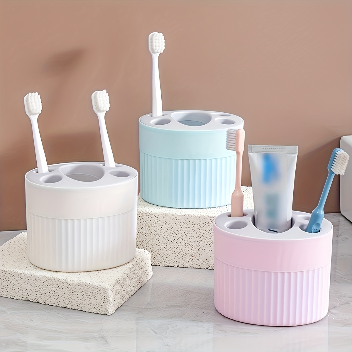 

Stylish Freestanding Toothbrush & Toothpaste Holder - Plastic, Space-saving Bathroom Organizer