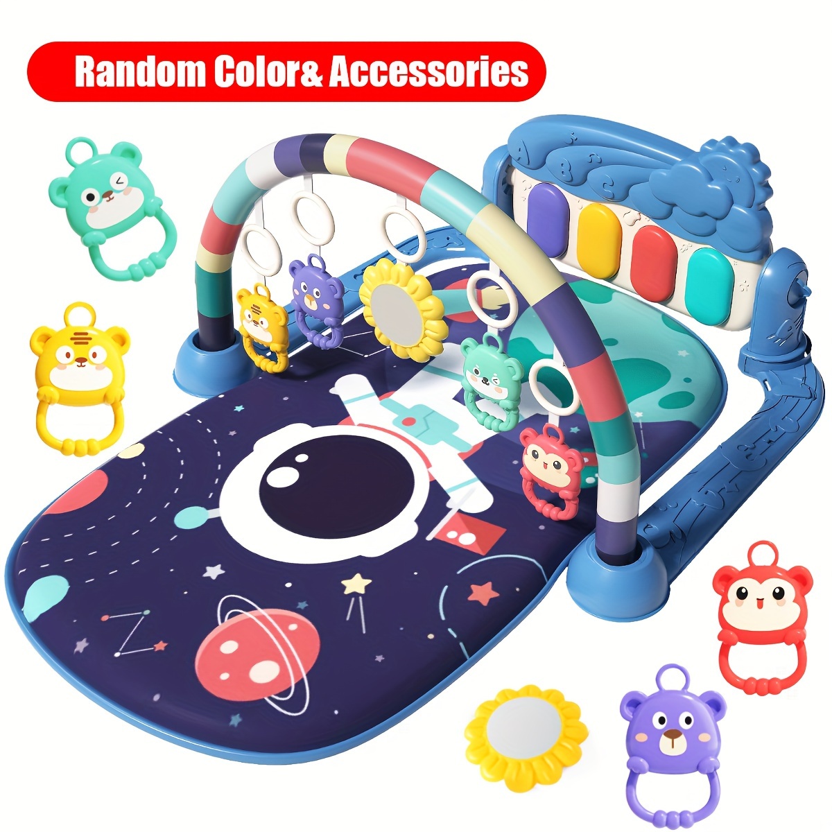 Musical Baby Gym Play Mat with Piano, Activity Center Tummy Mat for  Newborns and Infants Interactive Hanging Toys, Early