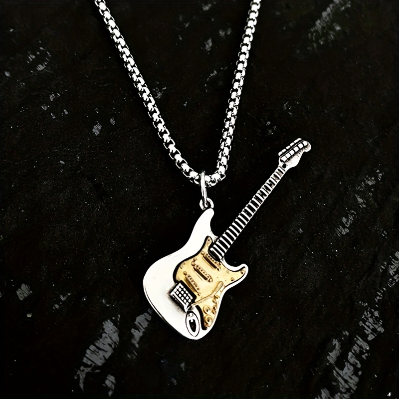 

1pc Fashion Electric Guitar Rock Necklace Hip Hop Singer Rap Pendant Sweater Chain Gift Punk Jewelry Men's Accessories