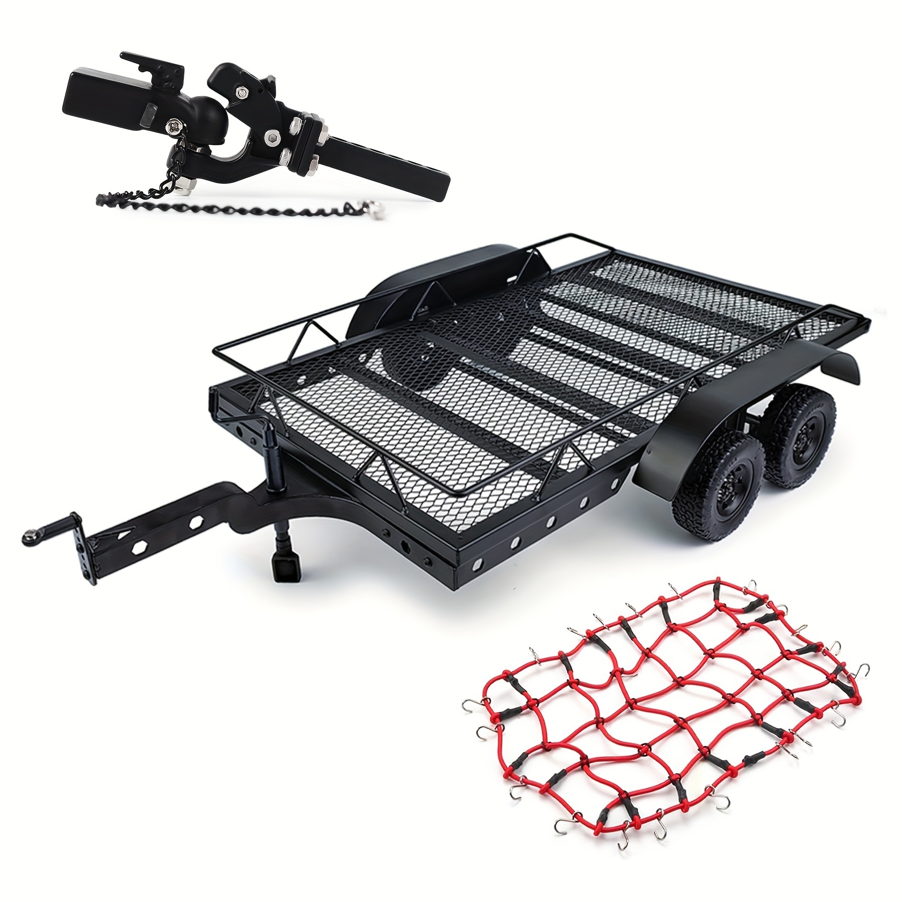 Metal 1/10 Scale RC Trailer For Hauling Behind Cars With Truck Hitch And Receiver Towing Strap Builer Kit $52.49