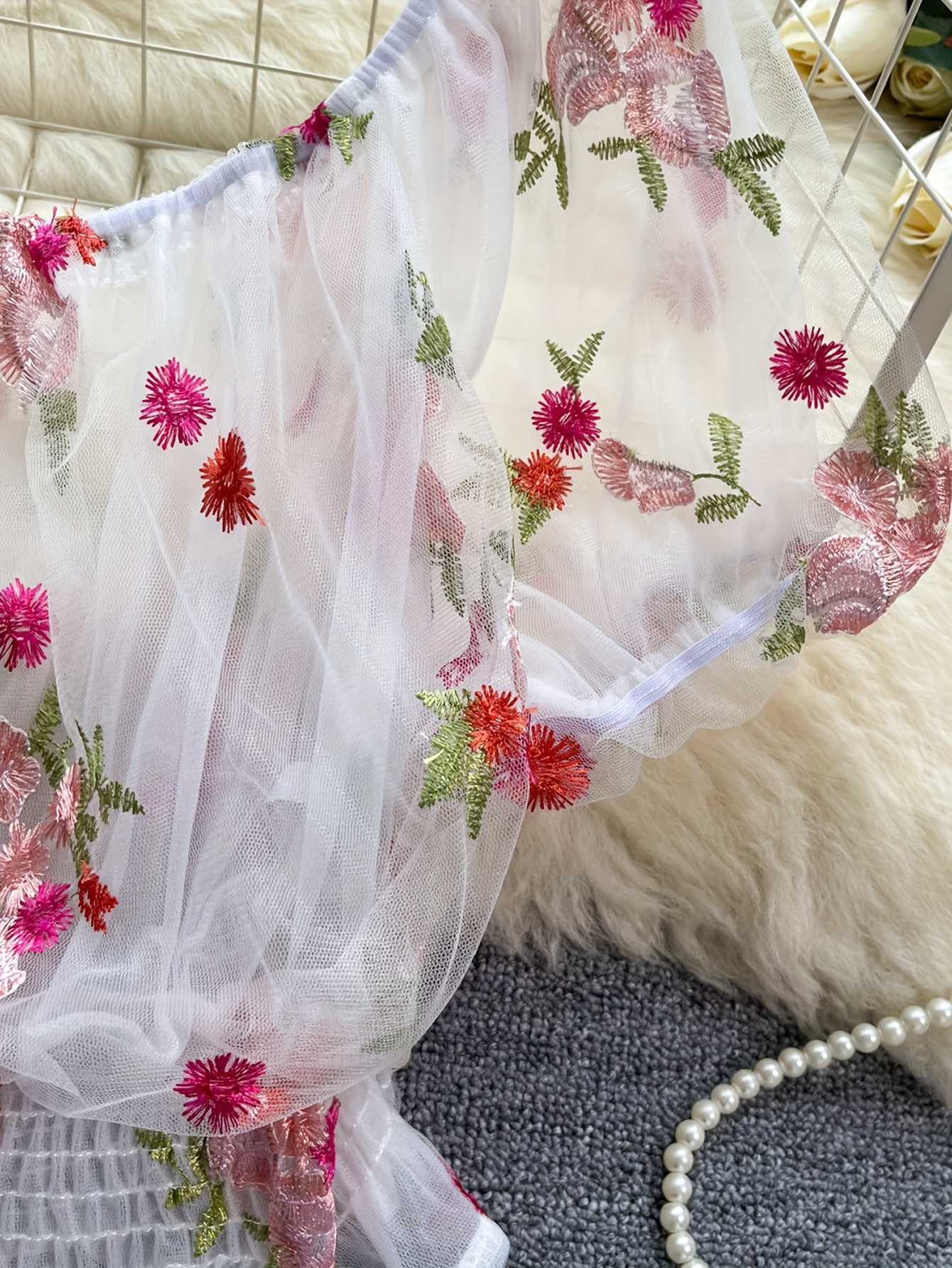 blusa tul hombros descubiertos mujer bordado Temu Chile