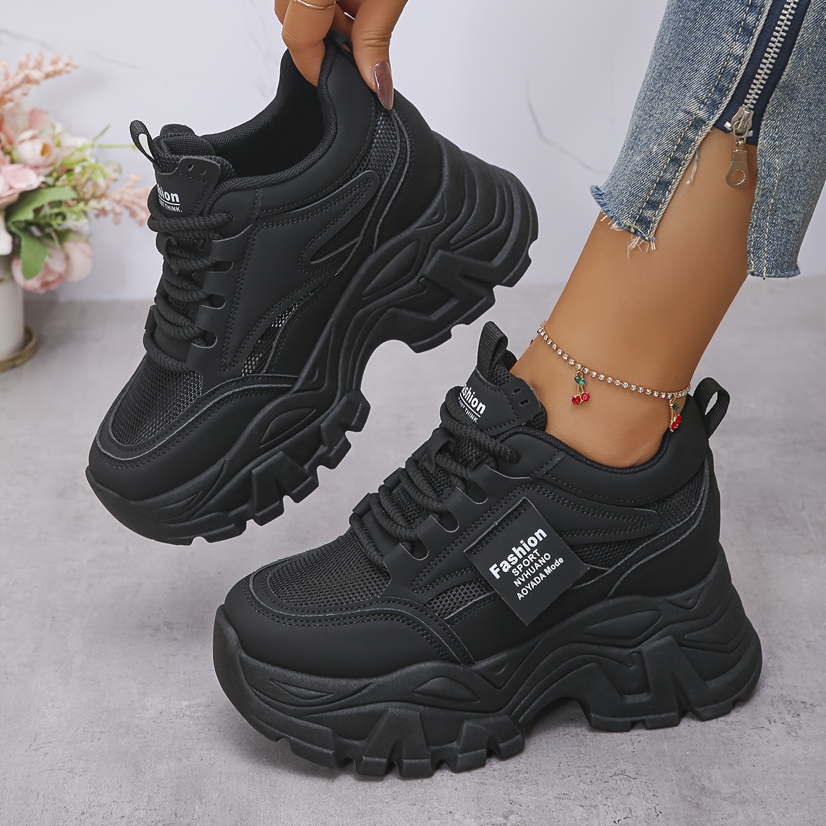 womens platform dad sneakers 2025 new style upper anti slip - Temu