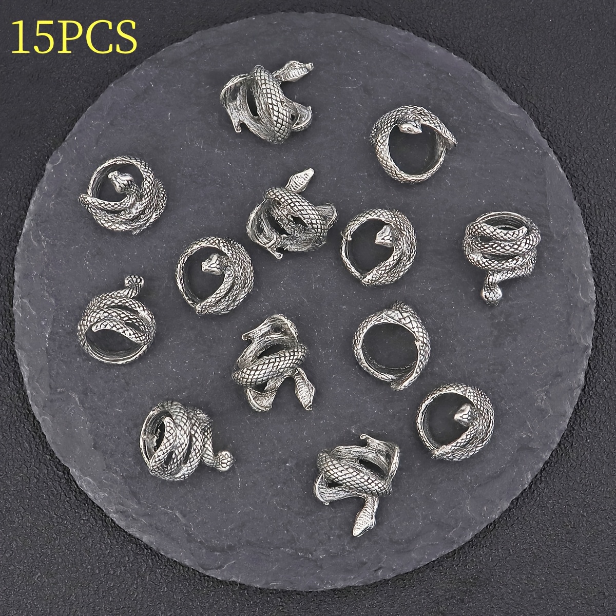 TEMU 15pcs Ancient Silvery Snake Shaped Winding Spacer Beads, Suitable For Diy Bracelets, Necklaces, Accessories, And Materials, Jewelry Making Supplies