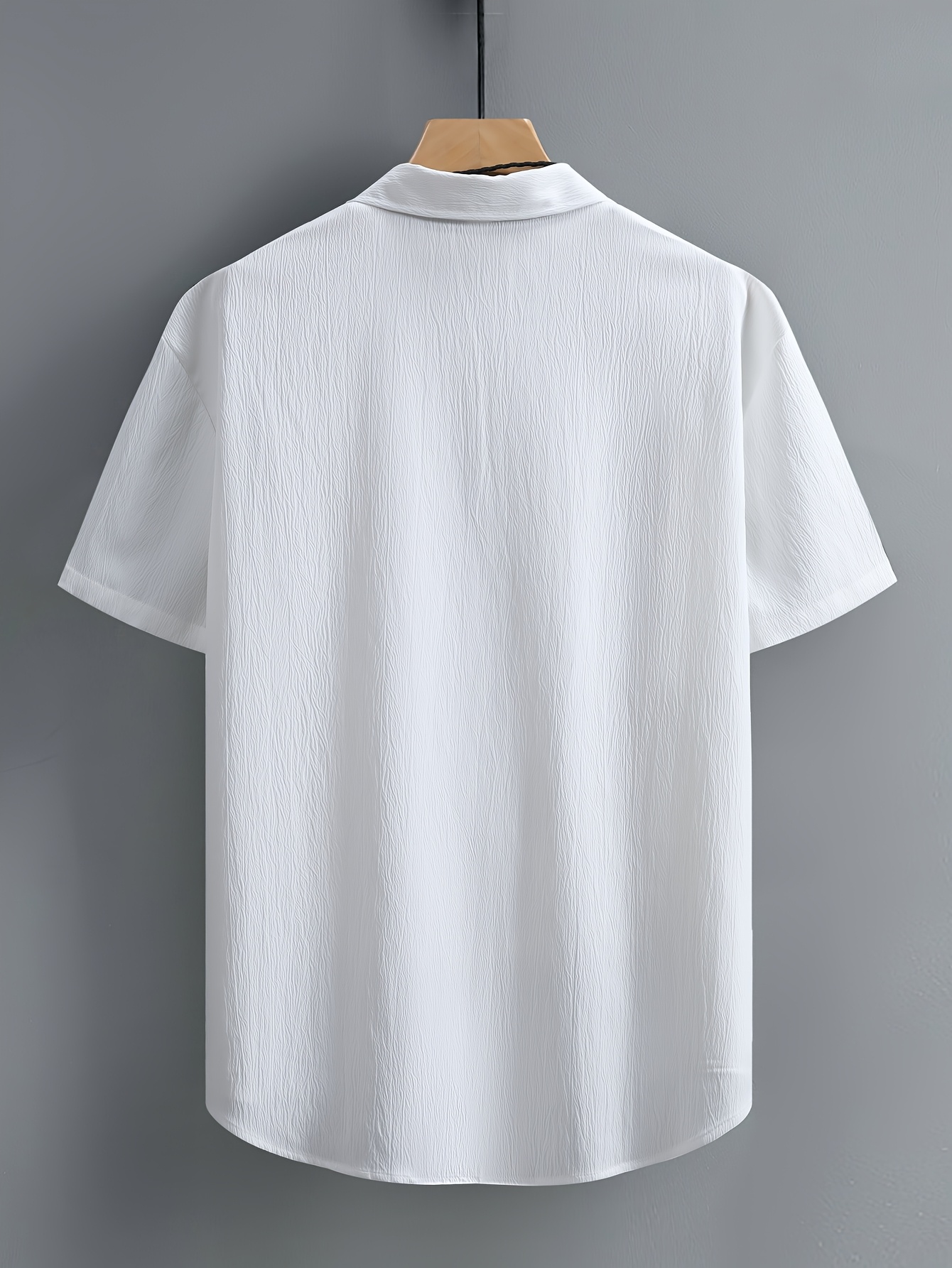 Men's Casual Short Sleeve Button-Up Shirt - Wrinkle-Resistant Polyester, Dark Gray with Collar & Chest Pocket, Lightweight Summer Wear for Everyday Use, Everyday Shirt | Modern Casual Style | Polyester Fabric, Short Sleeve Tops, PLUS SIZE