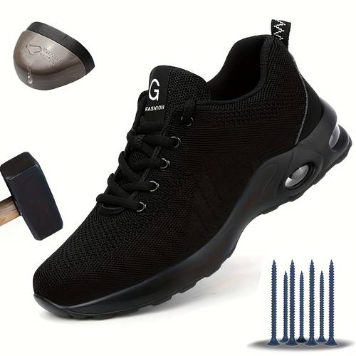 lightweight safety shoes with air cushion steel toe puncture protection breathable fabric upper anti smash labor protection