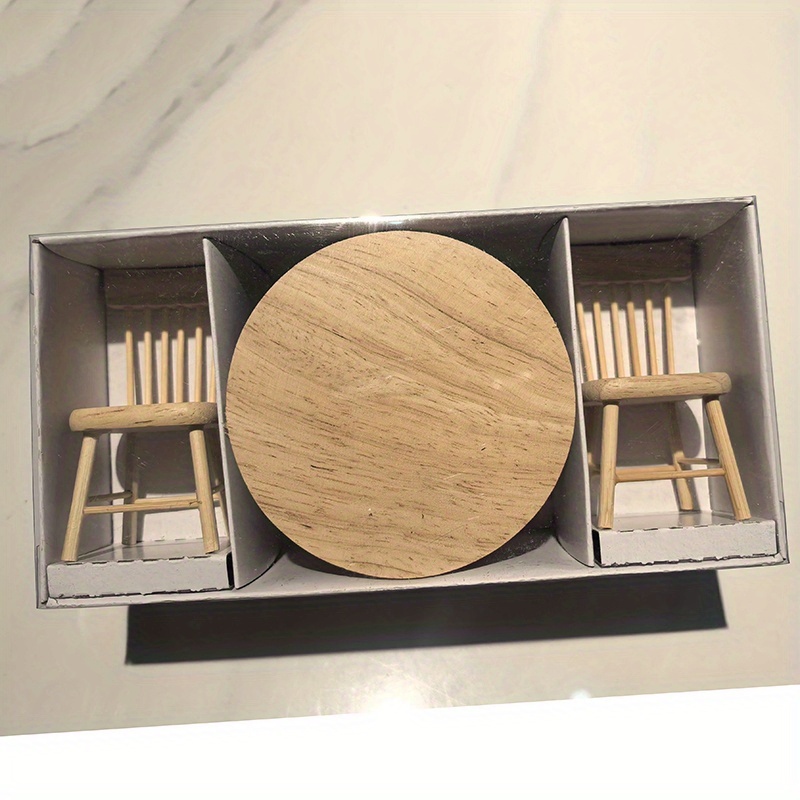 Image of Miniature Buildings Mini Houses, Mini Boxes With Furniture, Wooden-colored Tablecloths And Scenes With Miniature Cameras, Collectibles And Party Favors