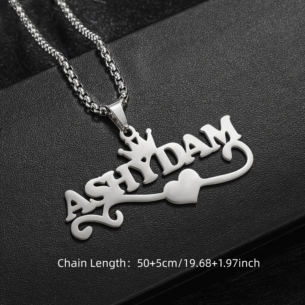 Customized Stainless Steel Crown Heart Name Pendant Necklace