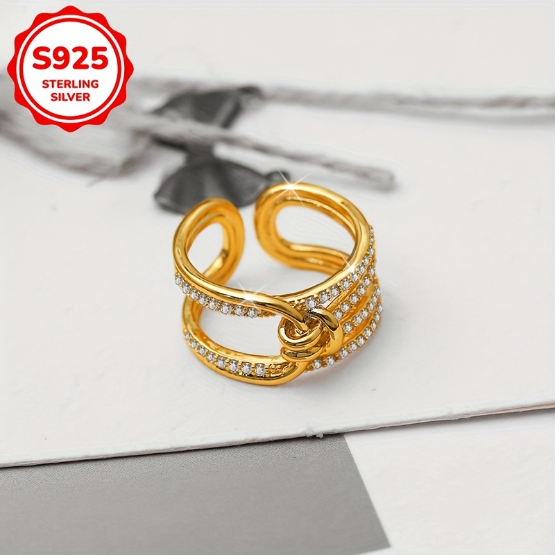 Women's Sparkling Zirconia Rope Knot Open Ring 925Silvery