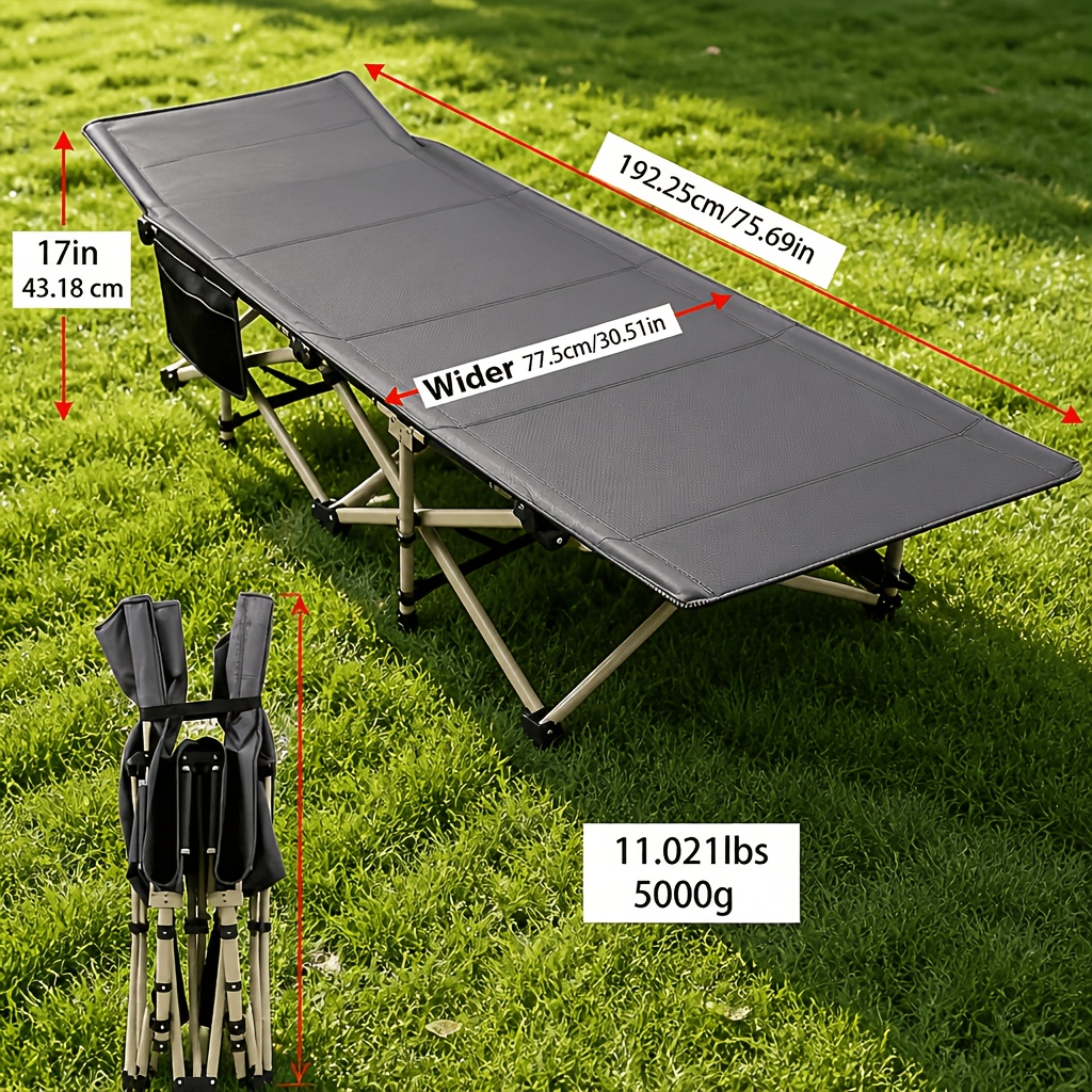 TEMU New Upgraded Heavy Duty Folding Cot, Foldable , Portable With Carry Bag, Breathable Mattress & Side Pocket, 500/600/700 Lbs, Anti-slip Feet,