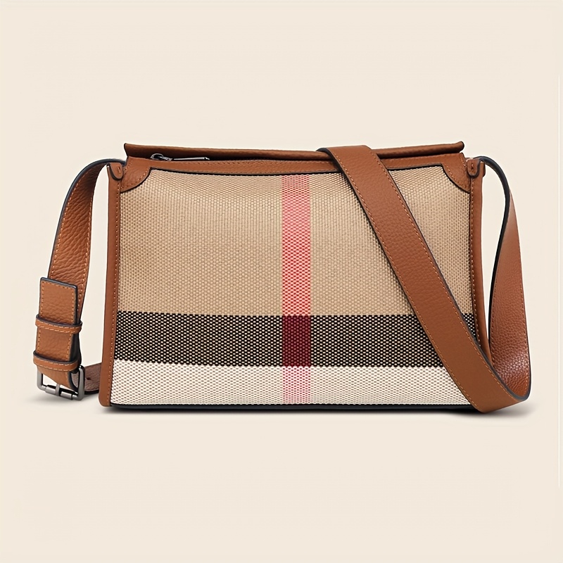 E-shop Eine vielseitige Retro Damen Crossbody kleine quadratische Tasche mit modischem Karomuster, großer Kapazität, fixierter Rindsleder-Schultergurt,