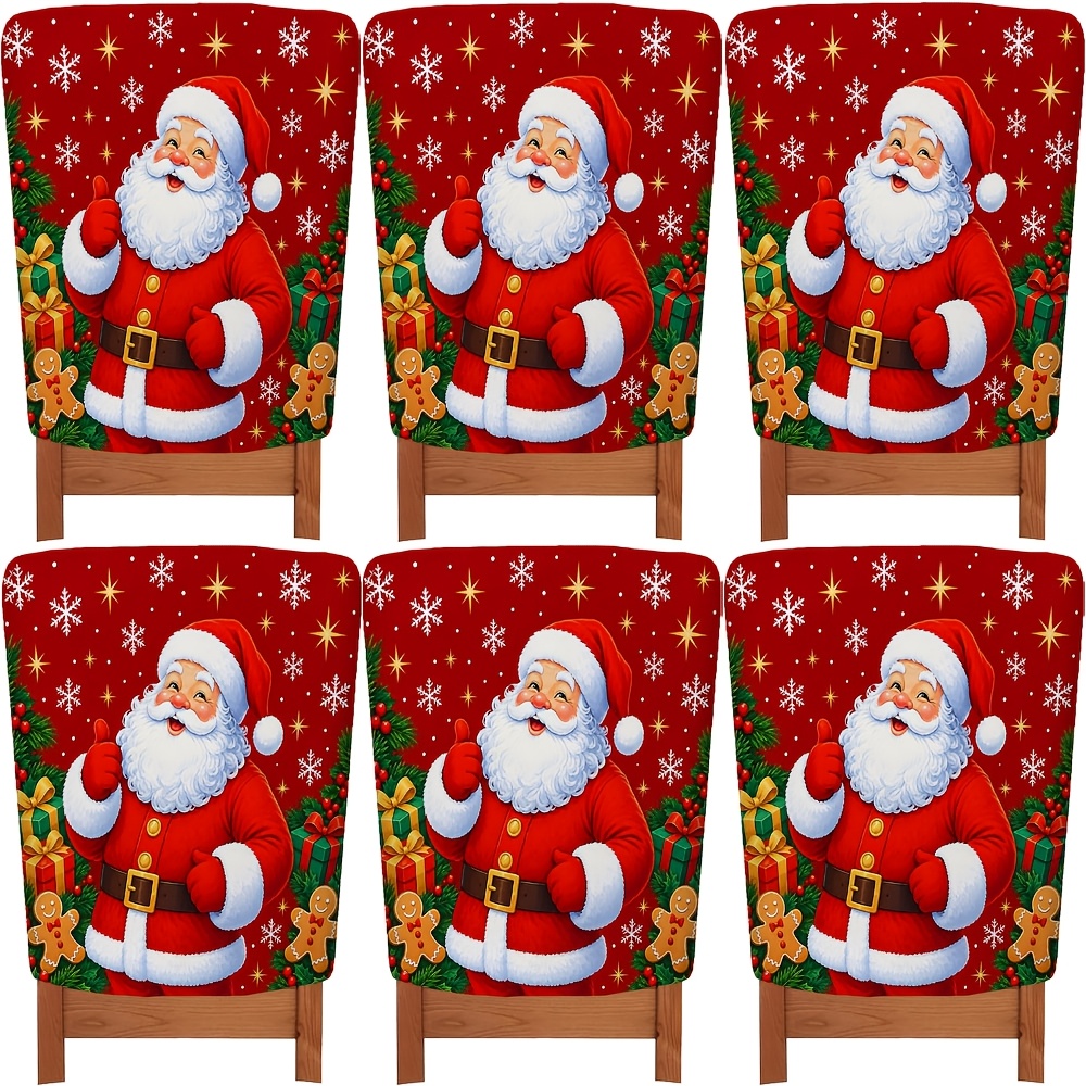 TEMU 2/4/6pcs Housses de Siège de Chaise de Salle à Manger Rouge de Neige Père pour Cuisine Banquet Fête , Housses de Chaise d'Hiver de Noël,