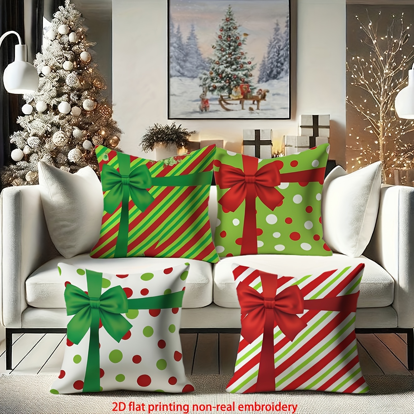 TEMU 4pcs Retro Geometric Bow Covers Suitable For Sofa Bed Chair Decor, Double-sided Zippered Bow Accent Pillowcases With Zipper Closure, Machine