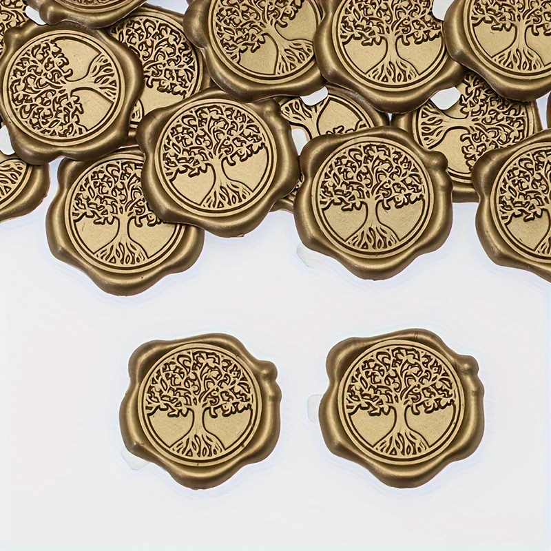 20pcs Tree Of Seal Stickers - Bronze Golden Wax Seals Suitable For Envelopes, Wedding Invitations, Gift Wrap, Wax Stamps For Parties, Letters, Junket