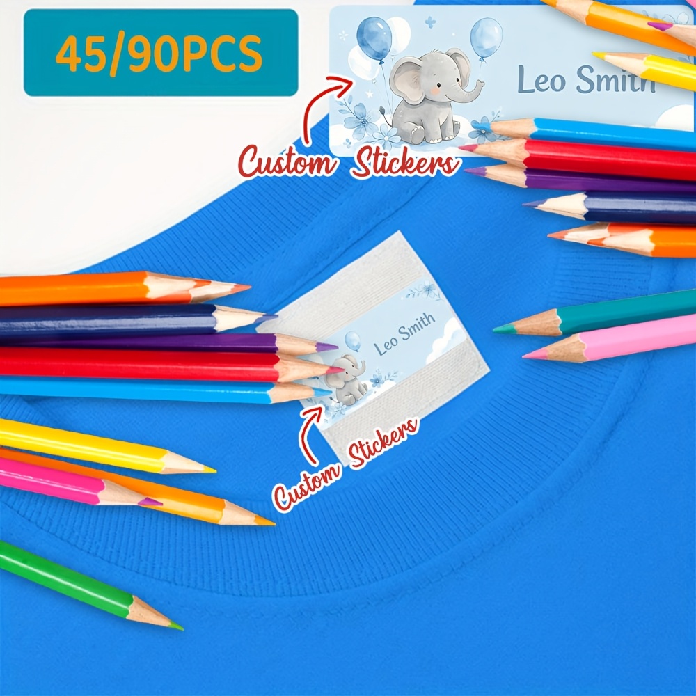 45/90pcs Personalized Little Elephant Watercolor Name Stickers