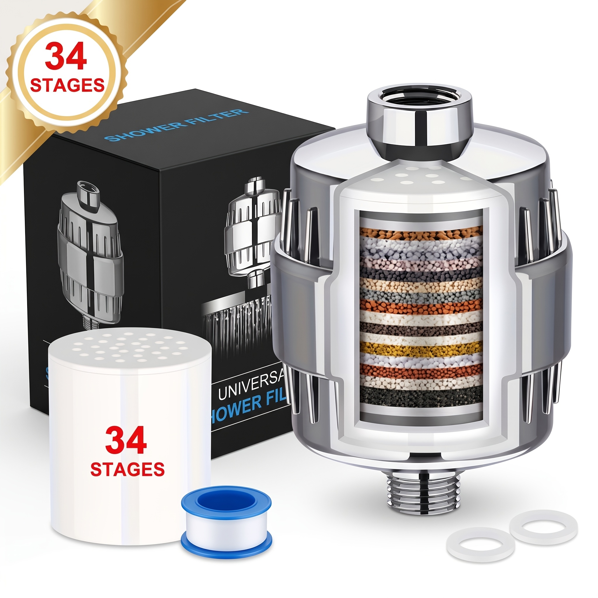 Image of Grade 34 Shower Water Filter, Filter For Hard Water, With Filter Cartridge Showerhead Filter - Polished Chrome End