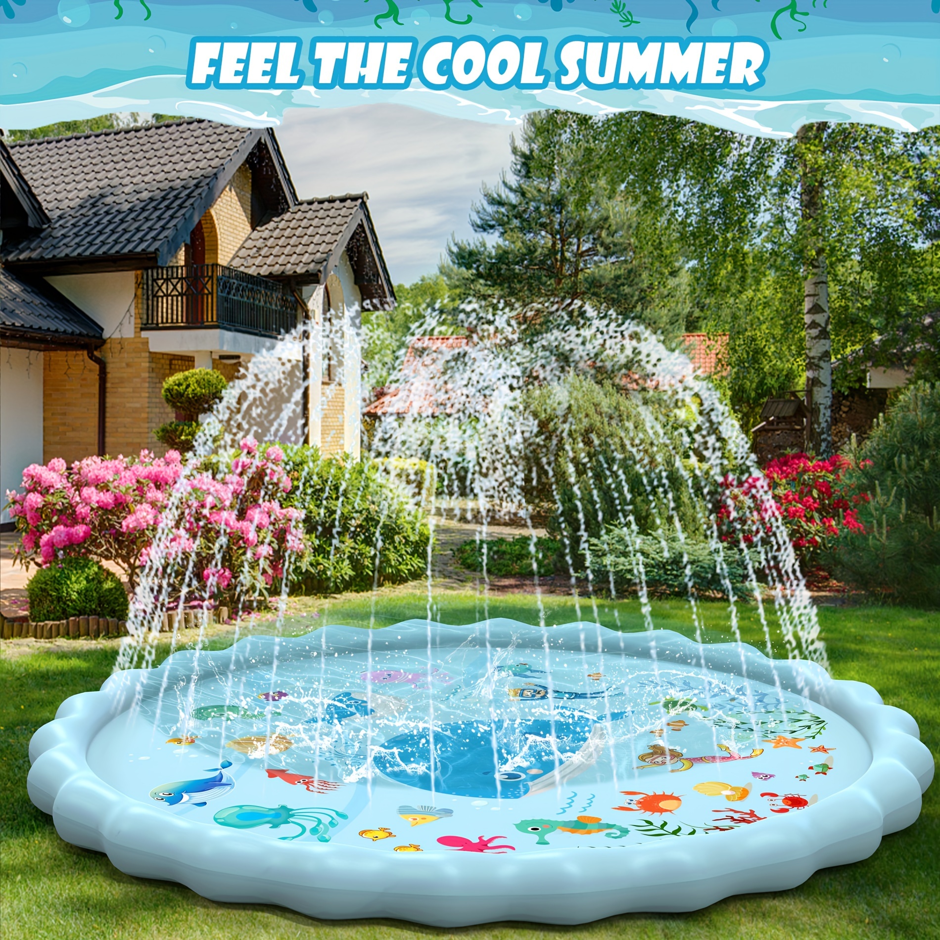 Splash Pad, Extra Large Sprinkler Play Mat Fun, Thicker Summer Outdoor ...