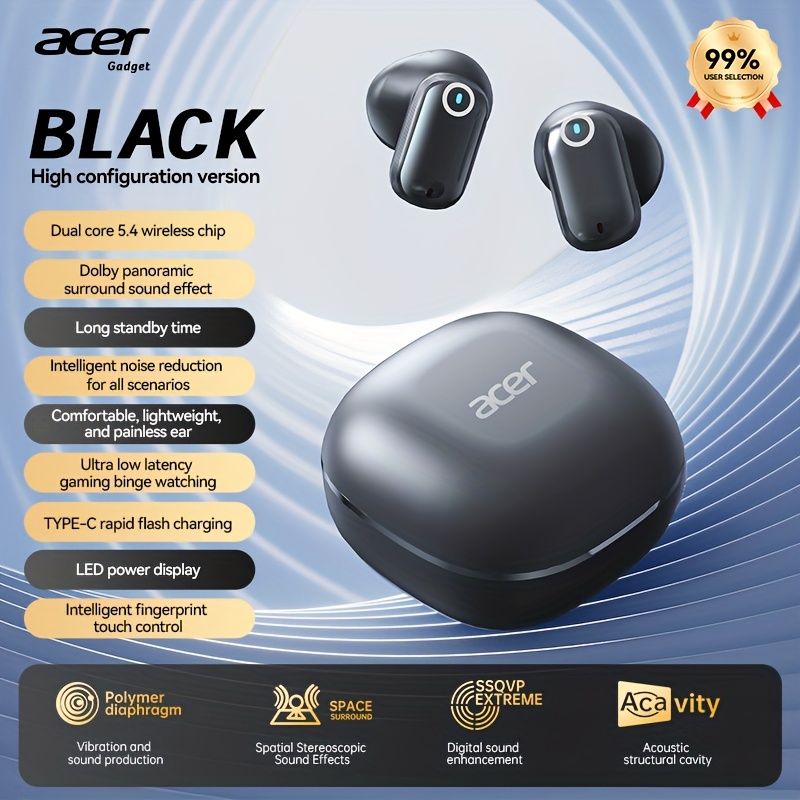 TEMU Acer Ohr501 Wireless Audio Earbuds Feature A Semi-in-ear Design With Noise Cancellation, High-fidelity . Music Earphones Are Ideal For Commuting
