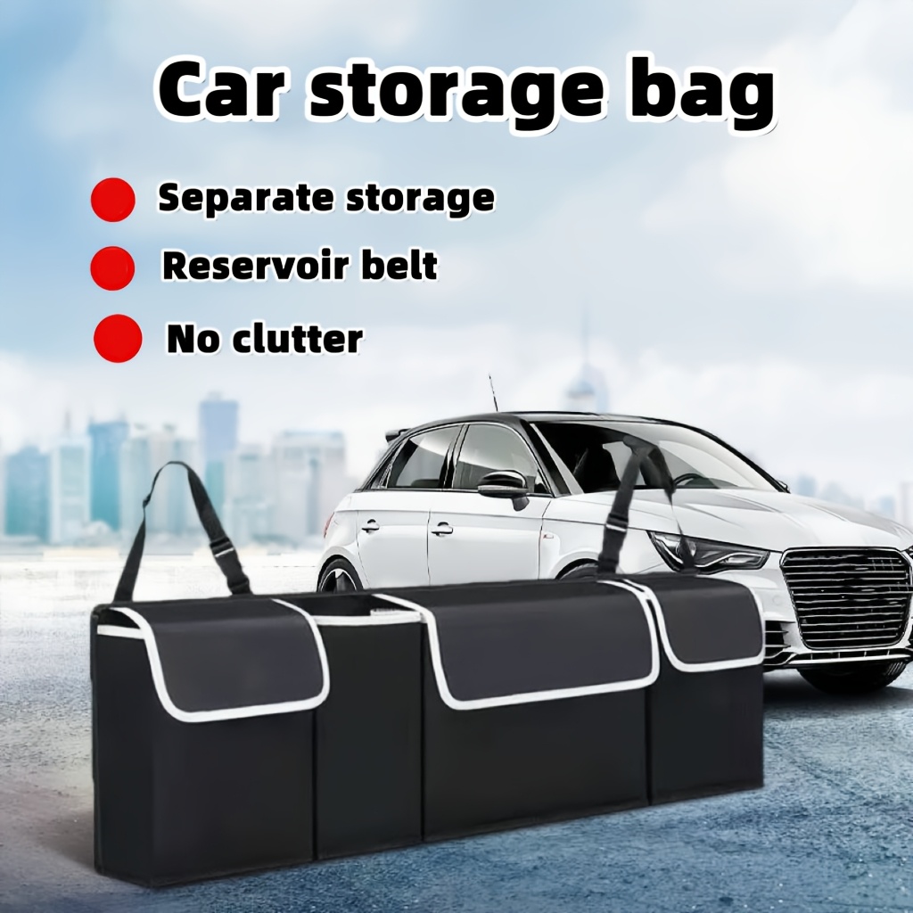 

1pc Car Trunk Organization Storage, Rear Seat Hanging Storage Bag, Adjustable, Suitable For Suv, Truck, Waterproof, Foldable Cargo Storage Bag, With 4 Pockets