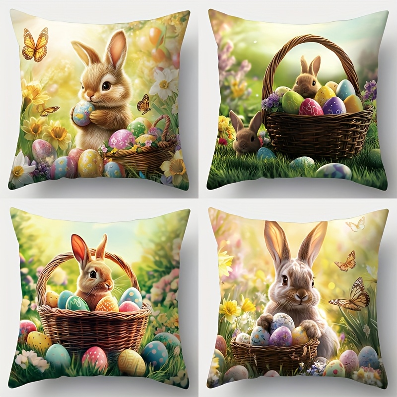 

-4pcs Set, Easter, Including , Rabbit, Egg And Other Patterns. Room Decoration, Living Room Decoration, Sofa Decoration (excluding Pillow ).