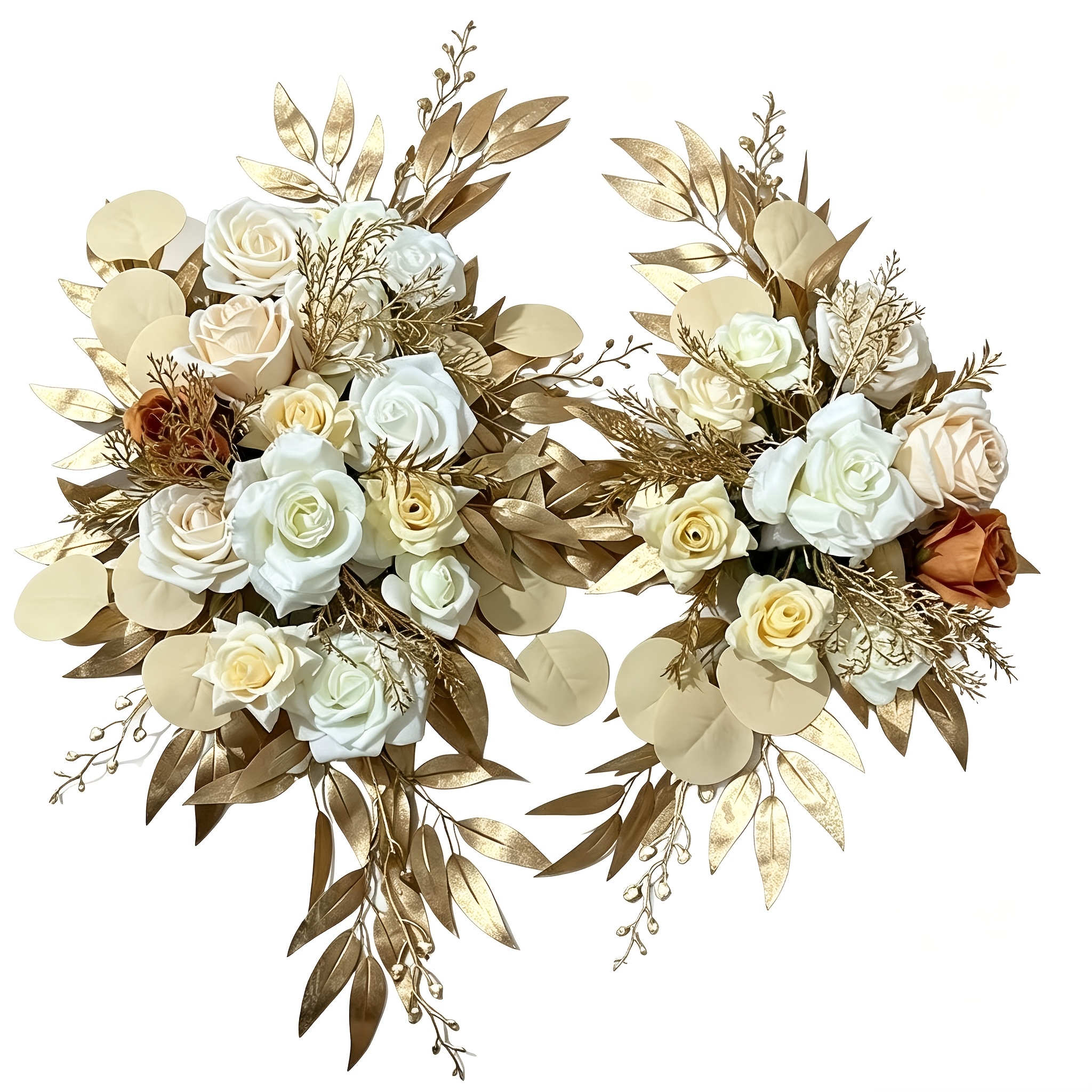 TEMU 2pcs Set Of High-end Large-sized Light Luxury Champagne-colored Flower Decorations, Rose And Eucalyptus Combination, Bridal Party Ceremony