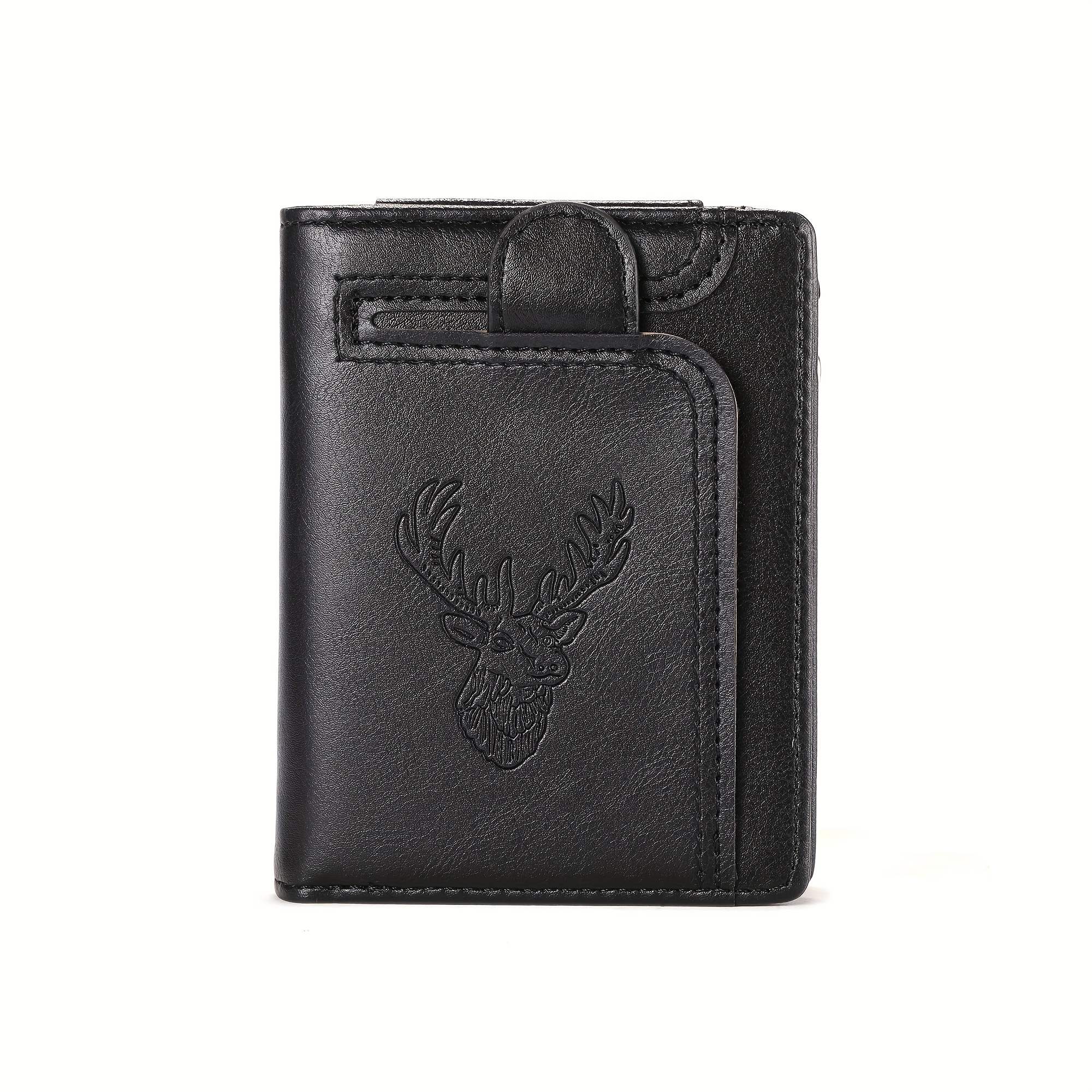 's Vintage-style Wallet With Deer Head Embossing, Multi-functional Zippered Cardholder, Versatile Multi-card Slot Card Case For Young Students, Gift For Men